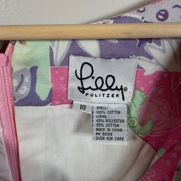 VTG Lilly Pulitzer Sheath Dress Size 10 Frog Turtle Patchwork Preppy Palm Beach - Picture 3 of 9